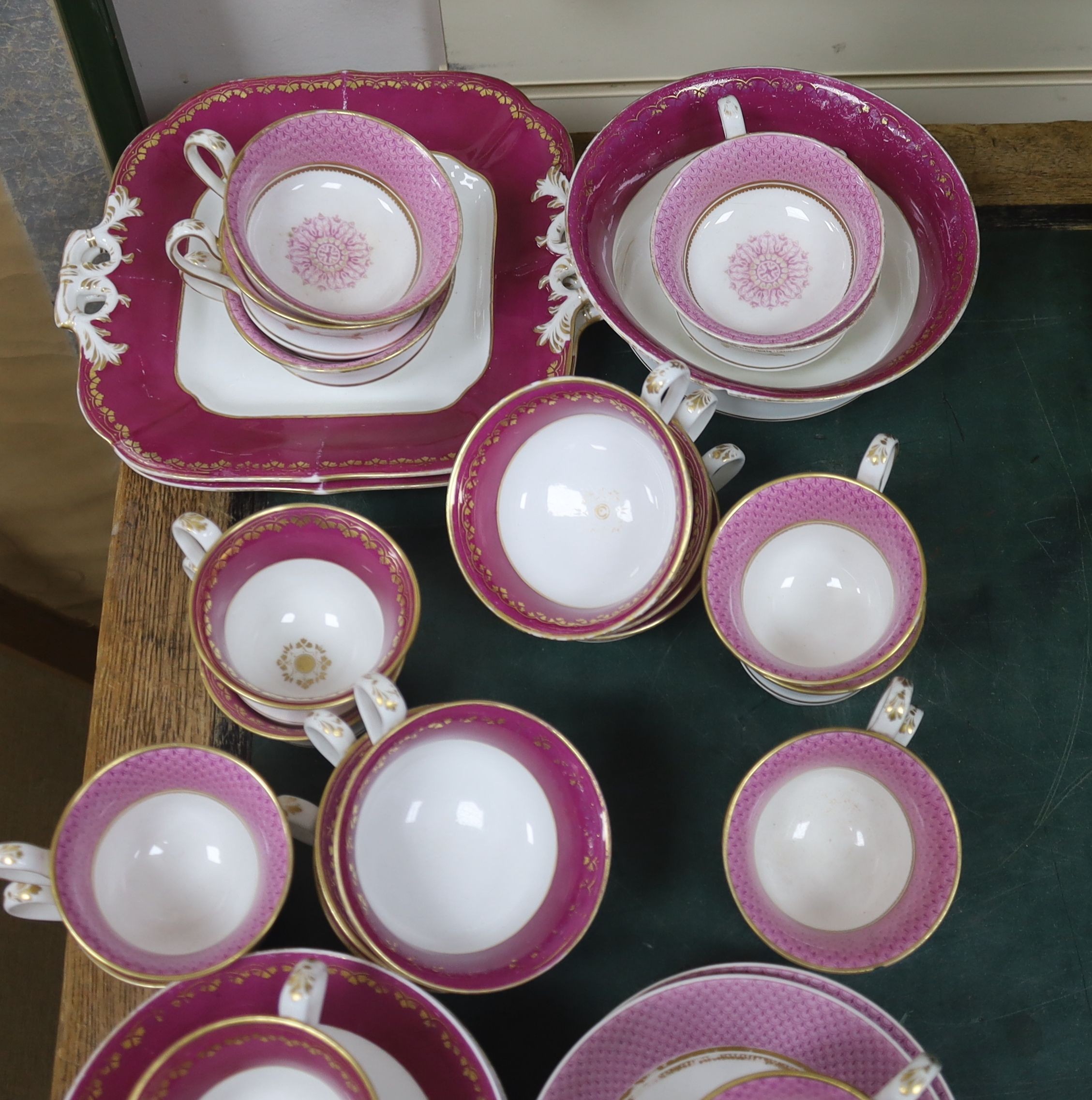 Two Victorian pink ground porcelain tea and coffee sets